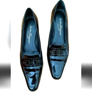 Salvatore Ferragamo Black Patent Leather Pumps Size 8 B